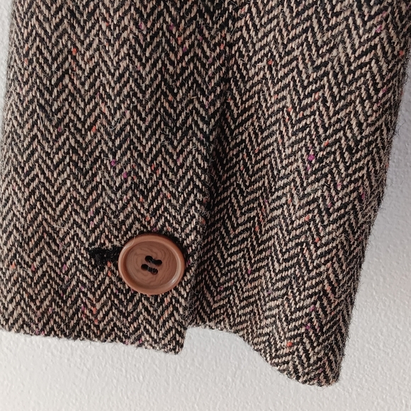 Anne Klein Wool Blazer Brown Tweed Tan Red Herringbone Pockets Lined Size 8 - Picture 6 of 13